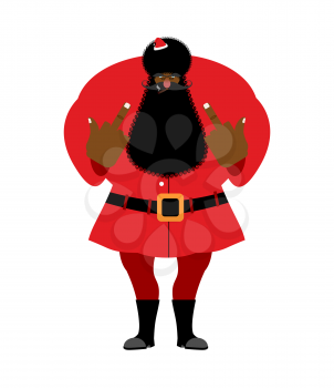 Big black bad Santa Claus shows to fuck. Aggressive drunk grandfather in red suit. Hooligan Aframerican Christmas and New Year.