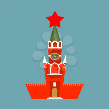 Moscow Kremlin cartoon style isolated. Spasskaya Tower on Red Square ni Russia. National Landmark in Red Square