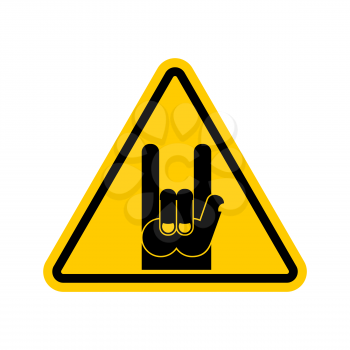 Attention rock music. Warning rock hand symbol. Danger road sign yellow triangle