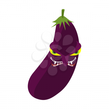 Angry eggplant. Aggressive purple vegetable. Dangerous fruit
