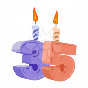 35 years birthday. Number with festive candle for holiday cake. Thirty five Anniversary