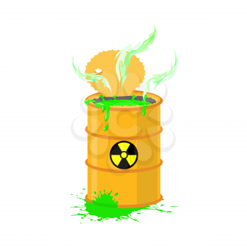 Chemical waste yellow barrel. Toxic refuse keg. Poisonous liquid cask. Radioactive garbage emissions. environmental pollution. danger of ecological disaster