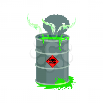 Radioactive waste barrel. Toxic refuse keg. Poisonous liquid cask. Chemical garbage emissions. environmental pollution. danger of ecological disaster