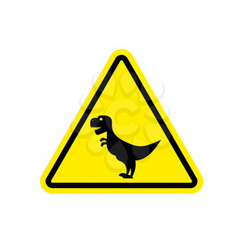 Attention dinosaur. Sign warning of dangerous predator reptile. Danger road sign yellow triangle. Tyrannosaurus on way

 