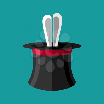 Magic trick rabbit in hat. Magical cap and bunny. animal illusionist 
