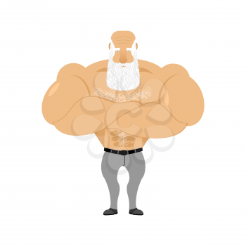 Strong grandfather fitness. Retired athlete. Old man Sports. Powerful creaker with white beard

