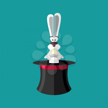 Magic trick rabbit in hat. Magical cap and bunny. animal illusionist 
