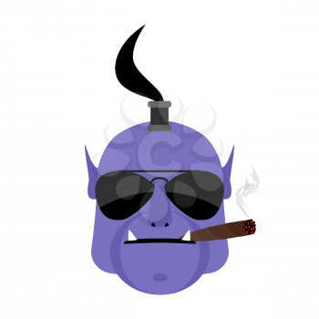 Evil genie with cigar. Aggressive  magic character isolated
