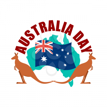Australia Day emblem. Kangaroo Australian flag and map.