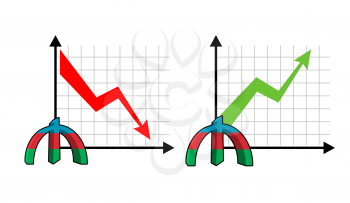 Fall and rise of courses manat , oil. Red down arrow. Green up arrow. Reduction quotes Azerbaijan currency, money. Increase of sales volumes of market for cash. Set graph for business infographics