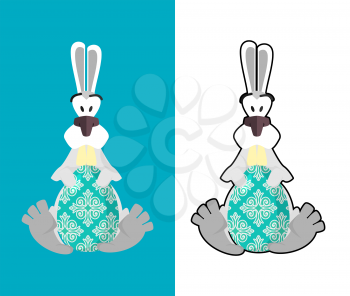Easter egg and Easter Bunny. Bunny and egg. Funny Bunny holding a colored egg. Illustration for Easter-religious holiday
