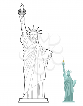 Statue of Liberty coloring book. Symbol of freedom and democracy in USA. Monument of architecture in linear style. Sculpture in New York, America
