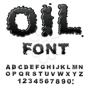 Oil font. Black letters. Liquid lettring. ABC of dark petrol. Alphabet petroleum