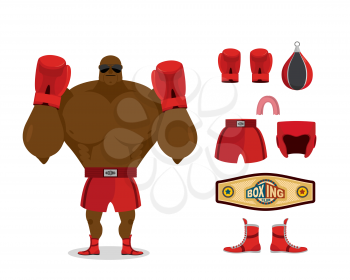 Boxer and accessory set. Sportsman champion. Sport Kit: boxing gloves and cap. pear and shorts. Protective helmet and boots. Belt winner fights and competitions
