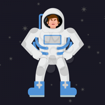 Angry Astronaut. Cosmonaut disgruntled. Aggressive man in space suit
