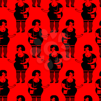 Prostitutes seamless pattern. Whore texture. Cheerful fat woman ornament
