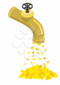 Pipe with money. Cash flow from pipeline. flow of gold coins. Endless Profits
