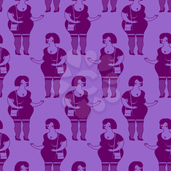 Prostitutes seamless pattern. Whore texture. Cheerful fat woman ornament
