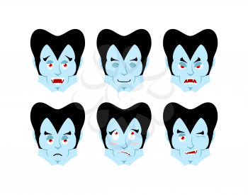Dracula Emotions. Set expressions vampire avatar. Good and evil. Surprise and fun. Sad and aggressive ghoul
