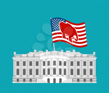 Republicans win White House. Flag red elephant. Political presidential elections in United States. Government Building America. patriotic mansion USA
.
