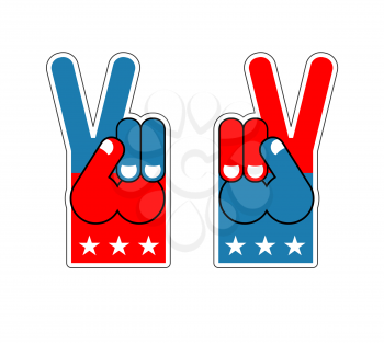 Foam Finger victory. Symbol of USA Patriot. American sports sign. Expression of emotions. Pattern of flag of America. Signet Event
