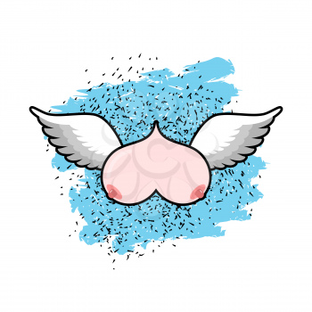 Flying tit. Boobs with wings flying. Sorority logo. Female bosom emblem. Breast sign
