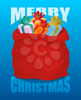  Merry Christmas Full Santa Claus sack of gifts. Bag of with presents. Happy New Year toys for children