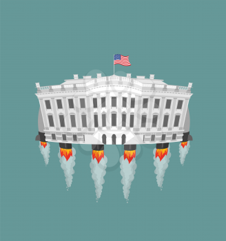 White house rocket turbine. USA President Residence in space. American National Palace flies. Government building connected to future. Fantastic main Landmarks Washington dc.
