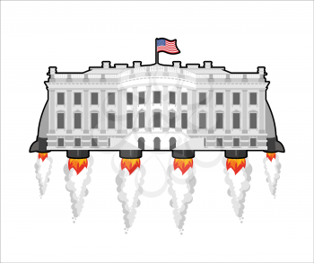 White house future with rocket turbo. USA President Residence in space. American National Palace flies. Government building connected. Fantastic main Landmarks Washington dc.
