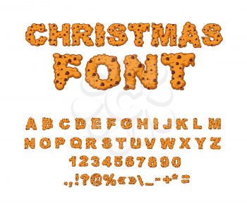 Christmas font. Alphabet cookie. Gingerbread typography. ABC cookies. Traditional sweets are new year. Holiday food letters
