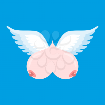 Breast flying. Flying tit. Sorority logo. Female bosom emblem. Boobs sign
