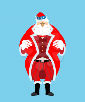 Santa Uncle Sam. American Christmas Claus. Patriotic grandfather white beard. US National new year hero