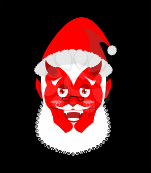 Krampus Satan Santa. Claus red demon with horns. Christmas monster for bad children and bullies. folklore evil. Devil with beard and mustache. 
