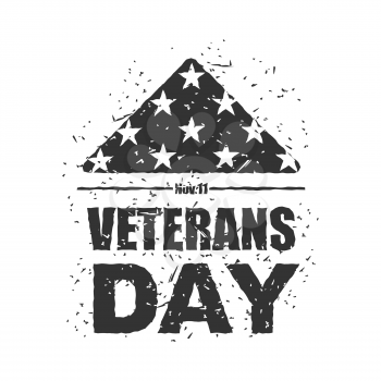 Veterans Day in USA. Flag America folded in triangle symbol of mourning. National sign of United States of sorrow. Emblem in grunge style for patriotic holiday
