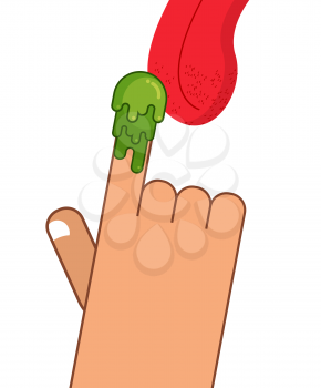 Booger on finger. Tongue licking snot. Eat snivel. Green nasty wad of mucus
