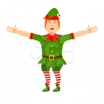 Happy Christmas elf. Jolly Santa Claus helper. Merry tiny man in green suit. XMAS character for new year

