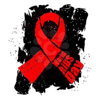 World AIDS Day in grunge style emblem. Red ribbon logo. Spray and scratches. Noise and brush strokes. Awareness of AIDS. Poster template concept for international event on December 1