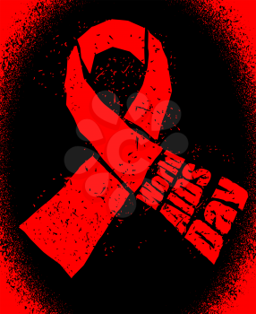 World AIDS Day in grunge style emblem. Red ribbon logo. Spray and scratches. Noise and brush strokes. Awareness of AIDS. Poster template concept for international event on December 1
