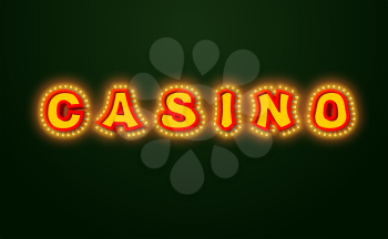 Casino sign with glowing lights. Retro light bulb plate. Vintage banner Shiny lamps. nightclub sign
