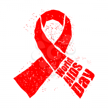 World AIDS Day. Red ribbon in grunge style. Spray and scratches. Noise and brush strokes. Awareness of AIDS. Poster template concept for international event on December 1