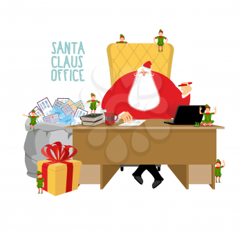 Santa Claus office. Letters from children. Big bag of mail envelopes. Santas job. Christmas elf helpers. Treatment of childrens correspondence. Fabulous Residence at  North Pole. Work Table Boss.  New