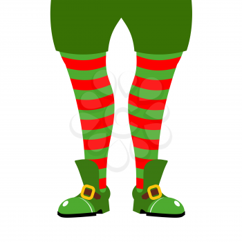 leg Christmas elf. Striped stockings and green shoes. Assistant of Santa Claus. Illustration for new year
