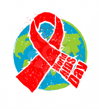 World AIDS Day. Red ribbon in grunge style. Spray and scratches. Noise and brush strokes. Awareness of AIDS. Poster template concept for international event on December 1