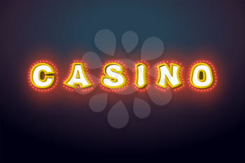 Casino sign with glowing lights. Retro light bulb plate. Vintage banner Shiny lamps. nightclub sign
