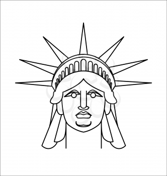 Head of Statue of Liberty  Linear style. Face sculpture America. Monument in US architecture. National Historic Landmark in United States.