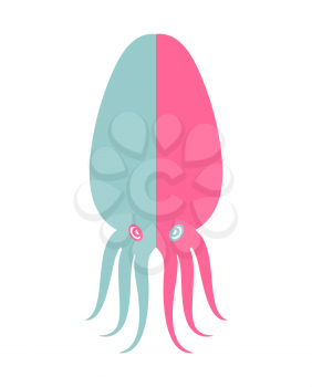 Color squid. Underwater Clam. Animal with tentacles. Pink octopus isolated

