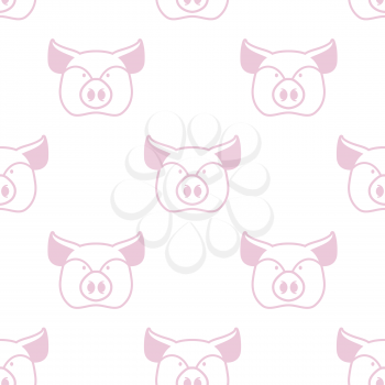 Pig seamless pattern. Boar head ornament. Pork texture. Cute farm animals. Retro background for baby fabric