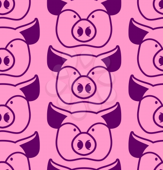 Pig seamless pattern. Boar head ornament. Pork texture. Cute farm animals. Retro background for baby fabric