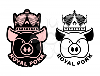 Royal pork emblem. Pig in crown. Logo for farming and meat production. Excellent quality and taste of food. Delicacy for emperor. Royal bacon.

