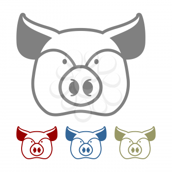 Pig icon flat style. Head farm animal stencil. Cute pork